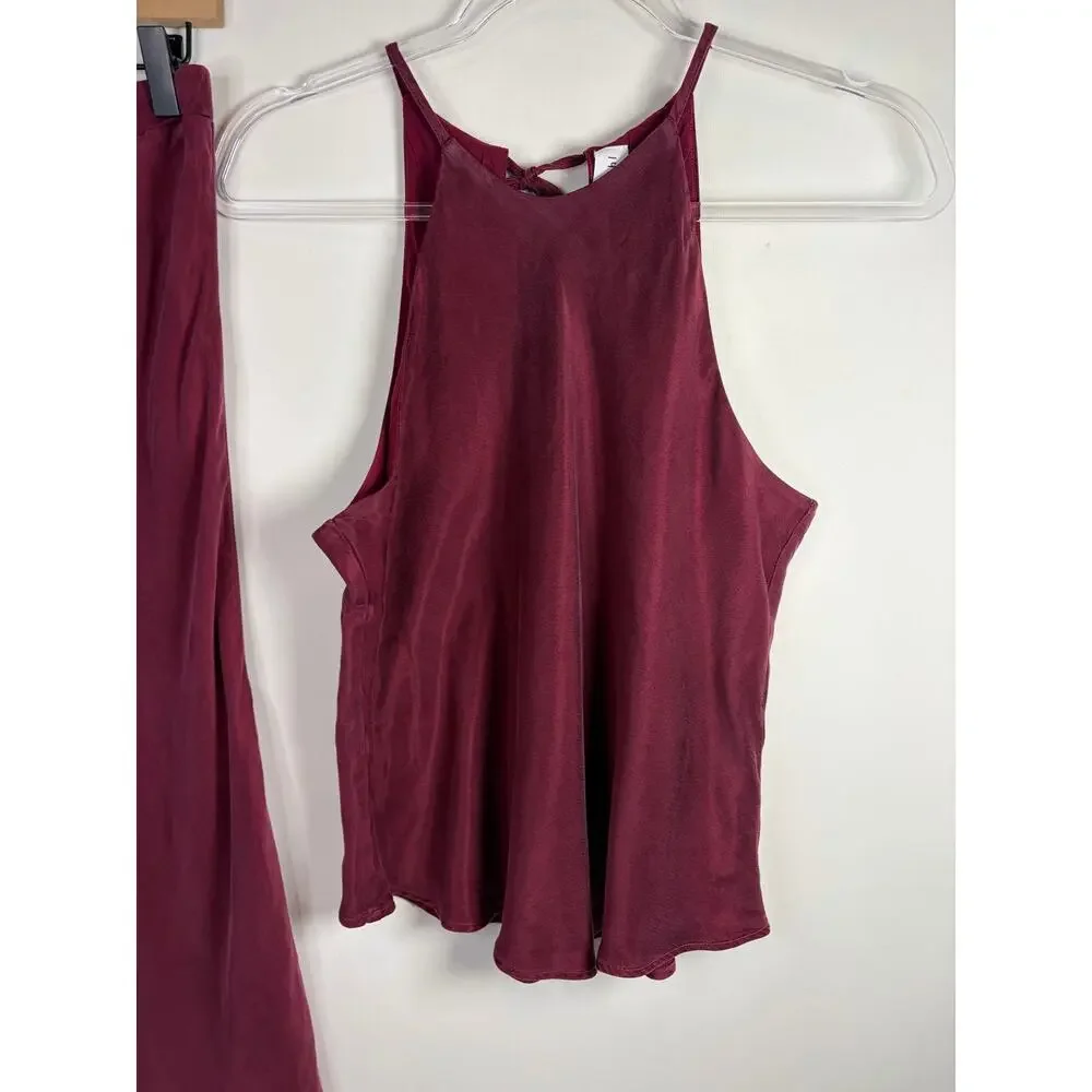 Bella Dahl Deep Plum Cupro Satin Bias Halter and Matching Skirt 2pc Set Small